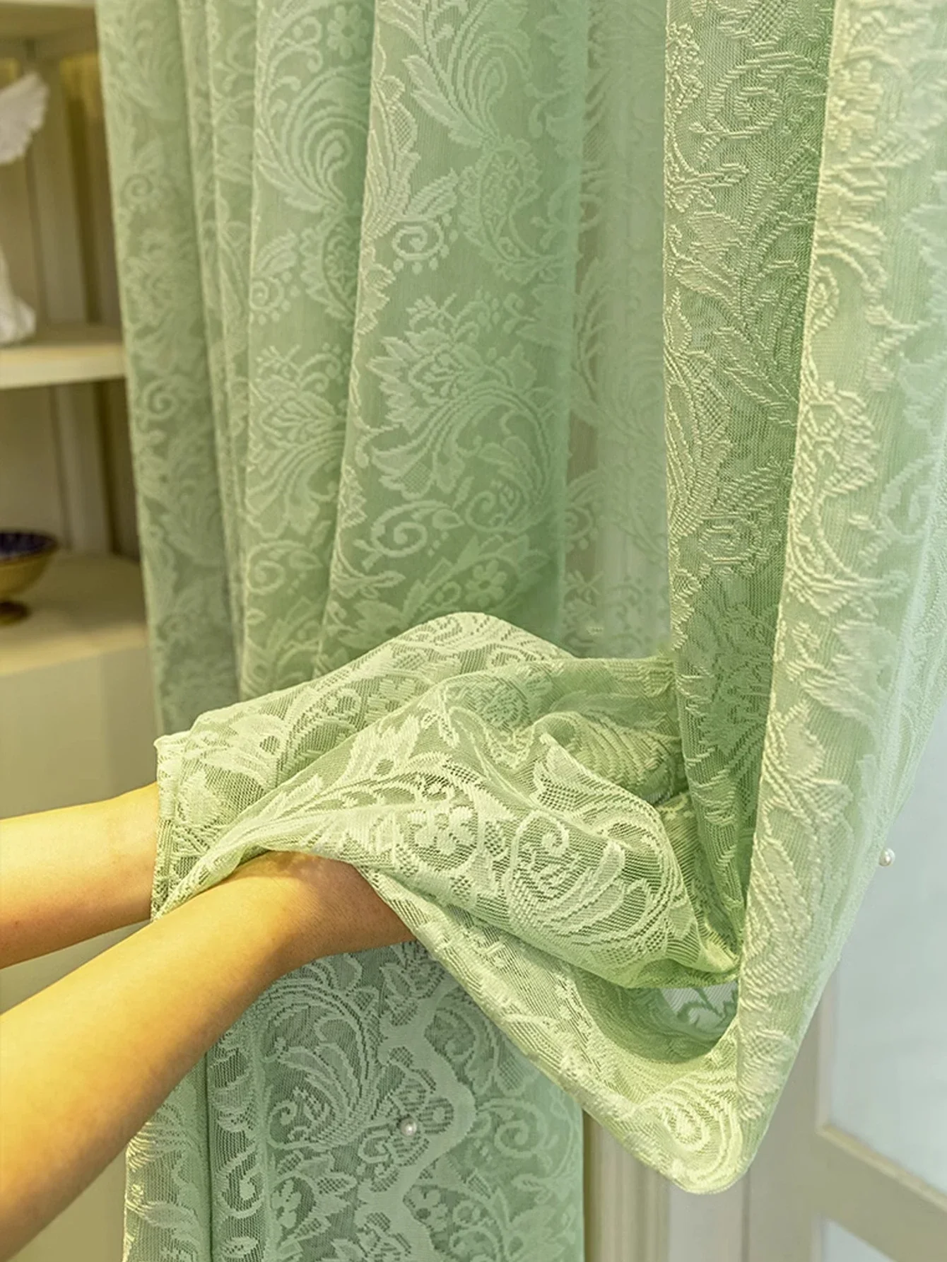 الوافدين الجدد الأخضر الصغيرة عبق الديكور مماثلة غرفة المعيشة غرفة نوم الستار 1 قطعة الفرنسية الرجعية الراقية التقسيم الستار #2