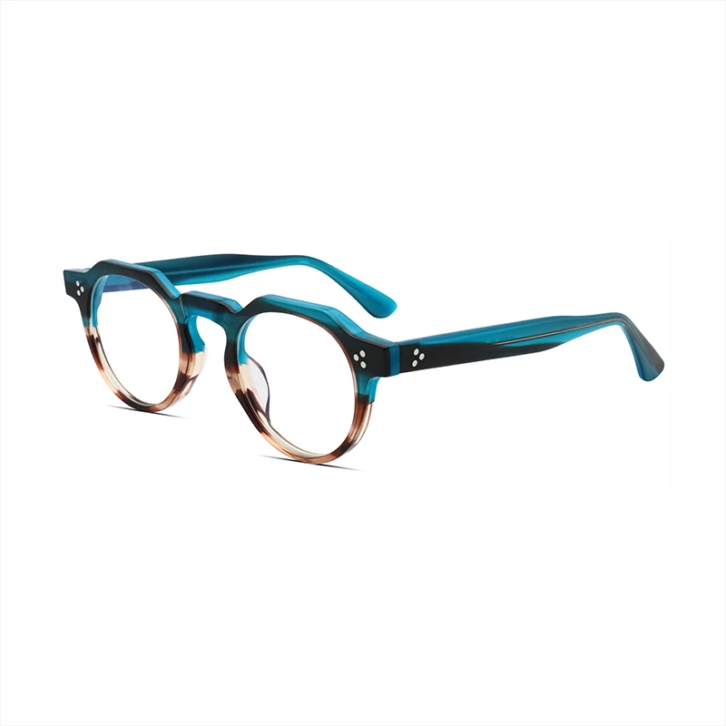 

Brand Designer Optical Glasses Frame Stylish Retro Round Acetate Frame Rivet Design Multiple Colors Available Transparent Lens