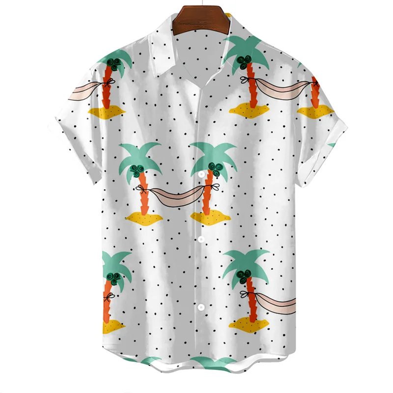 Men\'s Summer Vacation Hawaiian Coconut Tree Anime Luxury Short Sleeve Oversized Vintage Shirt Social Retro Island Style Clothing