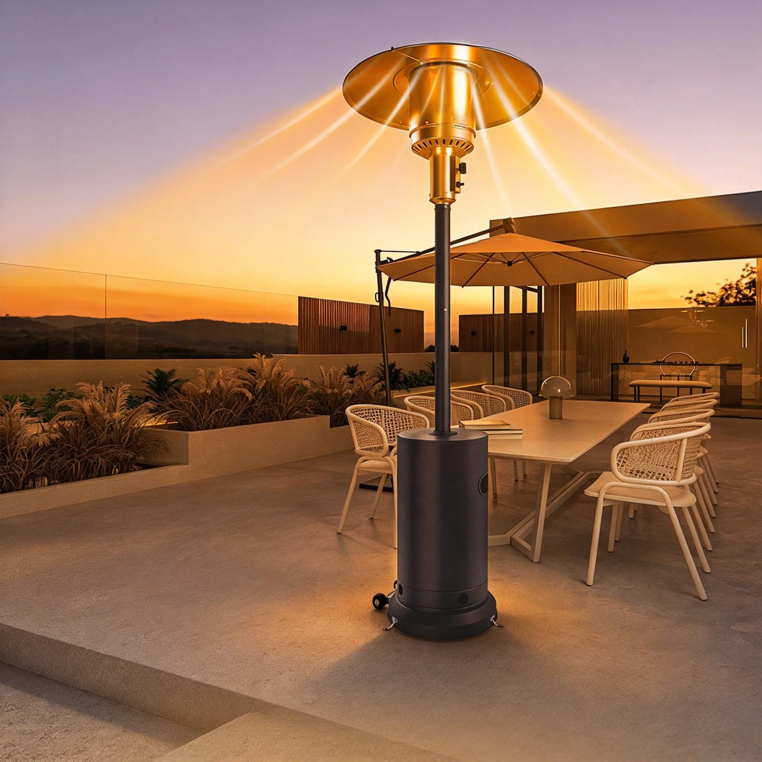 48,000 BTU Outdoor Propane Patio Heater with Double-Layer Portable Heater & Movable Wheels, Round Table Design, Triple Protection, Heating Stove/ETL Certified for Home & Commercial Use