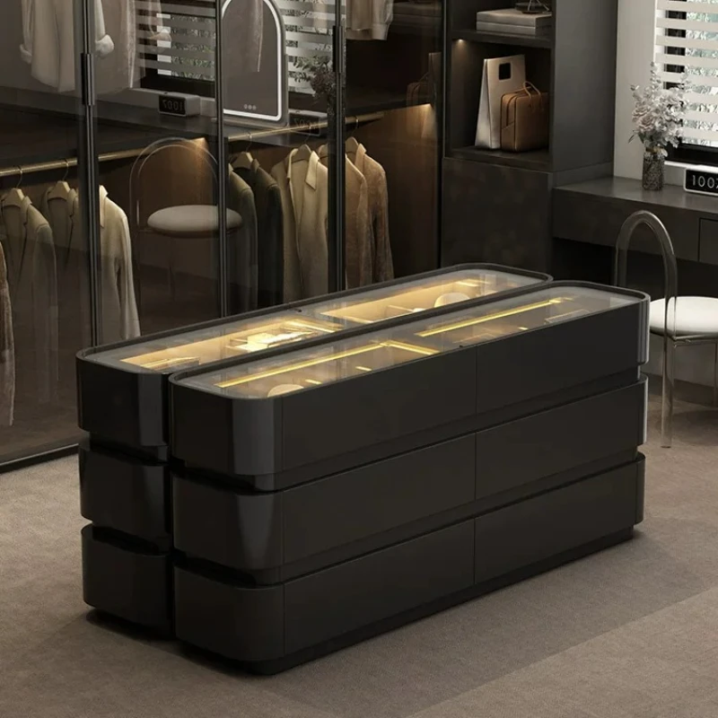 Storage Dresser Cabinets Hidden Black Luxury Collectables Light Cabinets Display Glass Aparadores De Salon Room Furniture