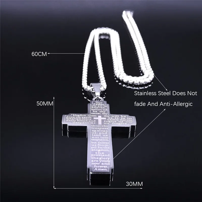 Christian Bible Cross Chain Necklace Stainless Steel Pendant Necklace for Men Religious Prayer Jesus Jewelry corrente masculina