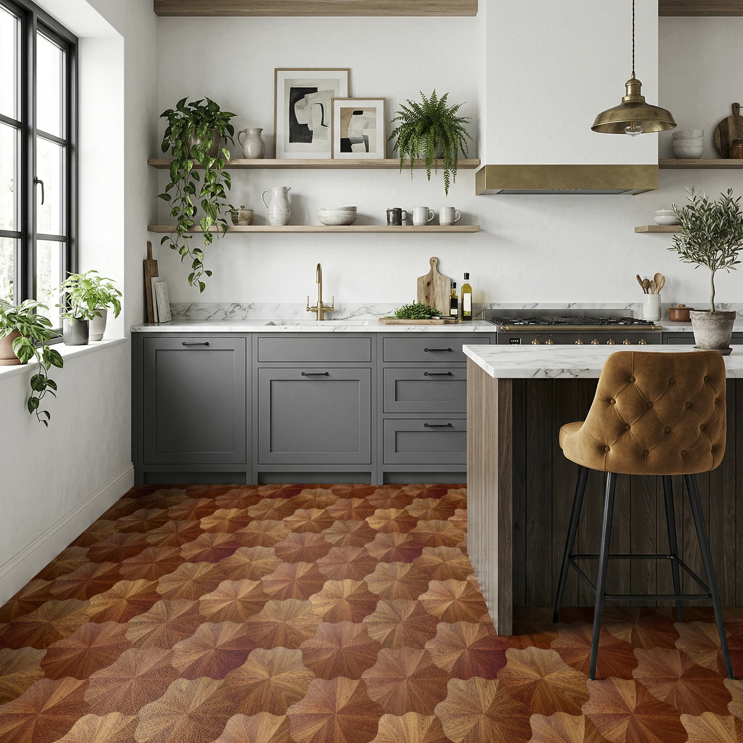 10/20/30/40/50Pcs Flower Shape Teak Wood Floor Stickers 30cm Scratch Resistant Self Adhesive Flooring For Ki