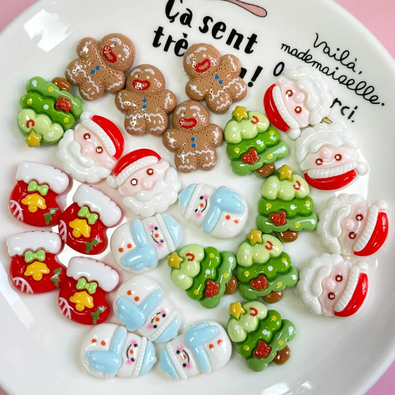 5pcs Christmas Cartoon Snowman Resin Flatback DIY Jewelry Accessories Mobile Phone Case Cream Glue Handmade Hairpin Patch