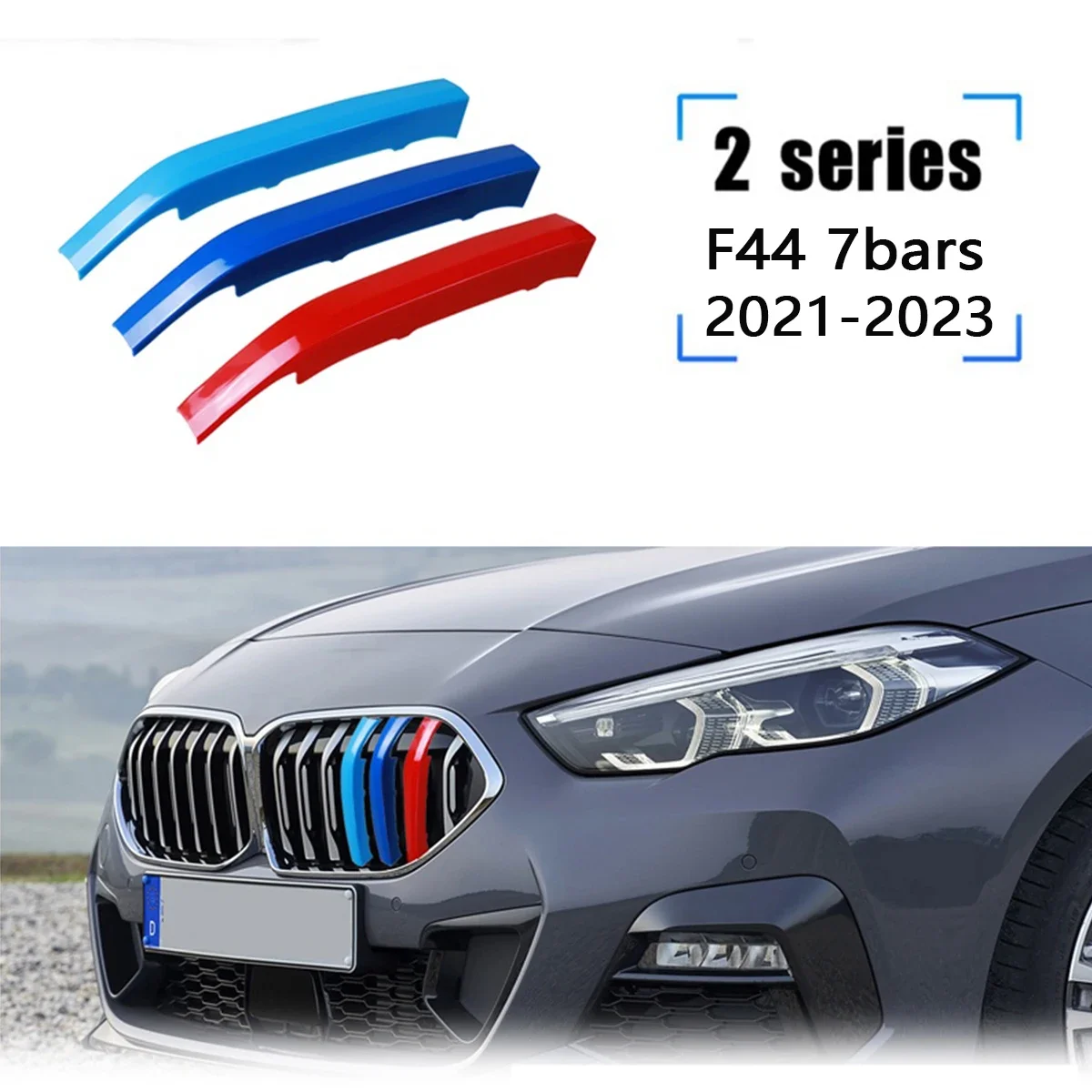 3Pcs ABS Car Racing Front Grille Trim Strips For BMW F22 F23 F45 F46 F44 2 Series 2014-2023 2024 M Power Grill Clip Accessories