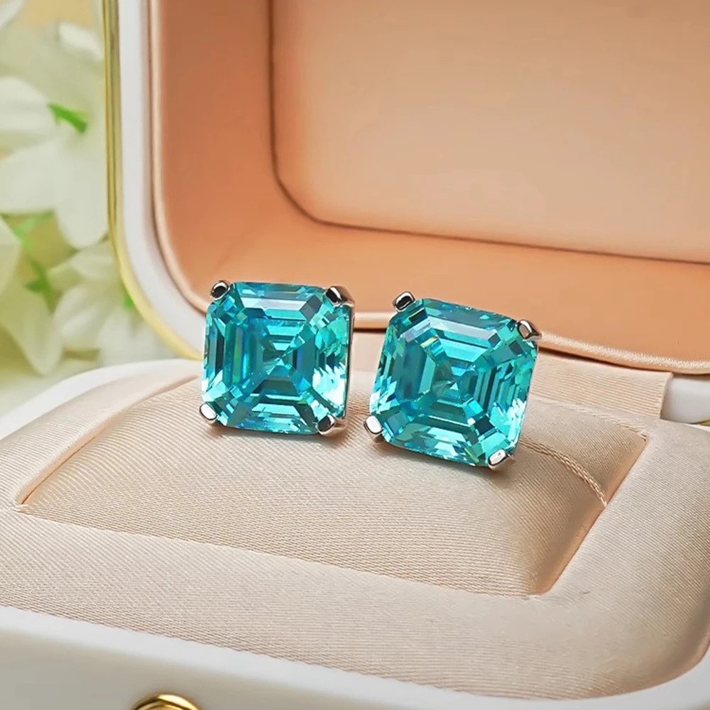 Imagem -04 - Wong Rain-citrino Gemstone Stud Brincos para Mulheres 925 Sterling Silver Asscher Cut Aquamarine Fine Jewelry 10*10 mm