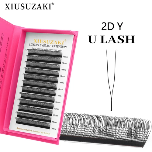 Extensiones de pestañas XIUSUZAKI U YY, extensiones de pestañas naturales de una sola punta 2D Y, ventiladores suaves prefabricados, pestañas postizas individuales con volumen