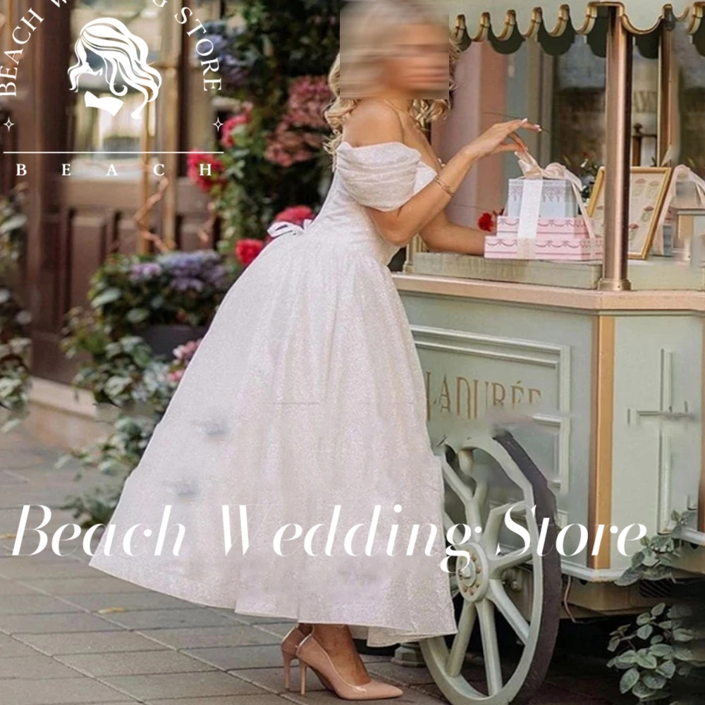 Abiti da sposa bohémien personalizzati da spiaggia Boho con spalle scoperte maniche corte sul retro Abiti da sposa con corsetto a trapezio da sposa