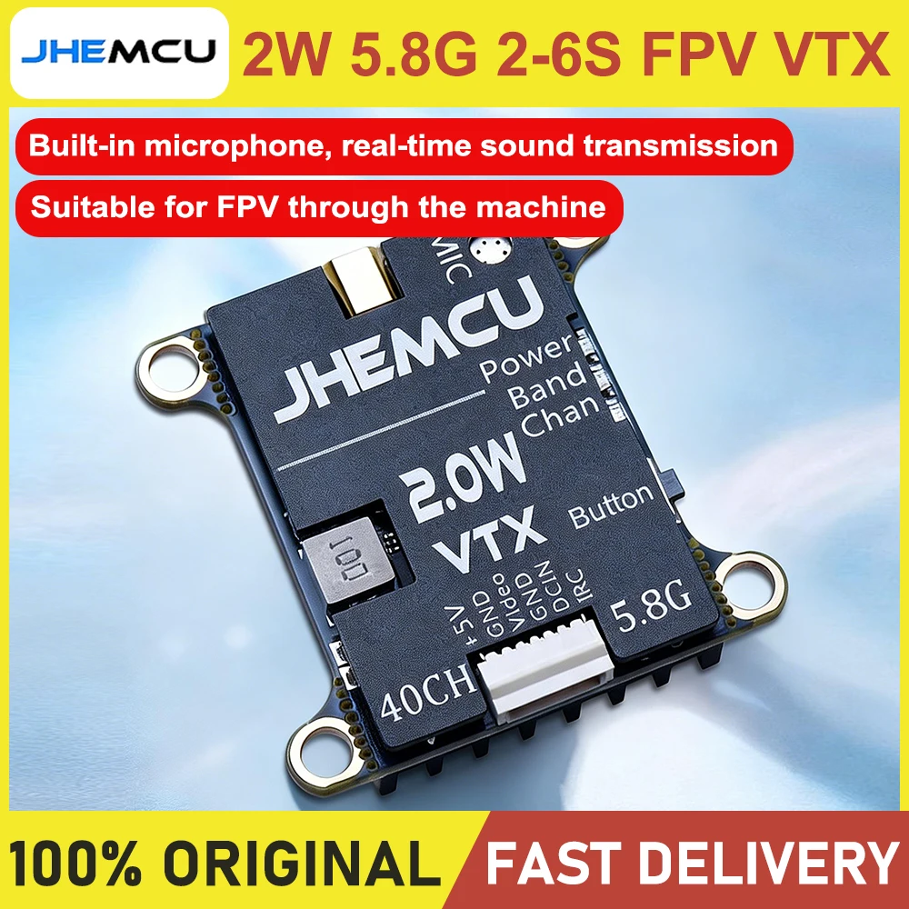 JHEMCU 2W 5.8G FPV VTX Video Transmission with Built-In Microphone for 2-6S Drone Brand New High Quality
