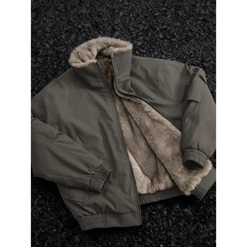 يتم ارتداء معاطف الزوجين السميكة المصنوعة من الصوف الشتوي للرجال سترات مبطنة بالقطن ذات لونين فضي وأزرق ثقيل على كلا الجانبين #4