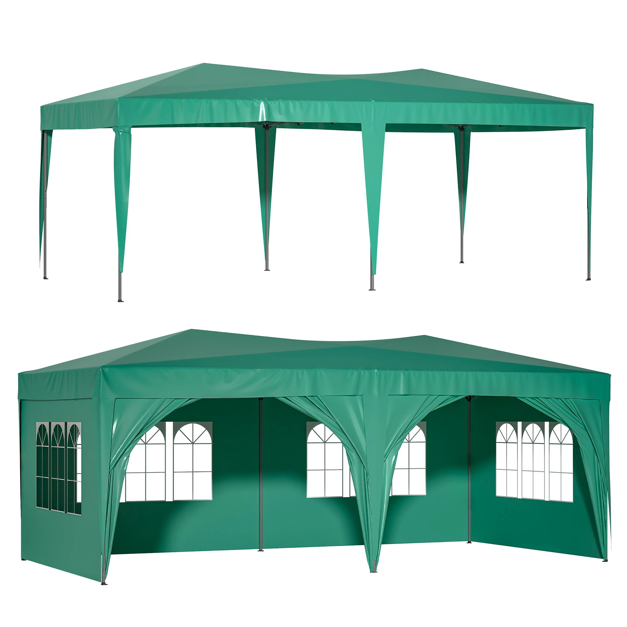 

10'x20' Pop Up Canopy Outdoor Portable Party Folding Tent with 6 Removable Sidewalls + Carry Bag + 6pcs Weight Bag Green