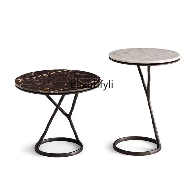 

Nordic Coffee Table Wrought Iron Marble round Side Table Creative Sofa Light Luxury Small Apartment Corner Table Coffee Table