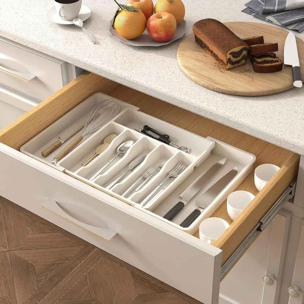 

Storage Tray Organizer Drawer Divider for Kitchen Utensils Efficient Countertop Drawer Organization Adjustable for Easy