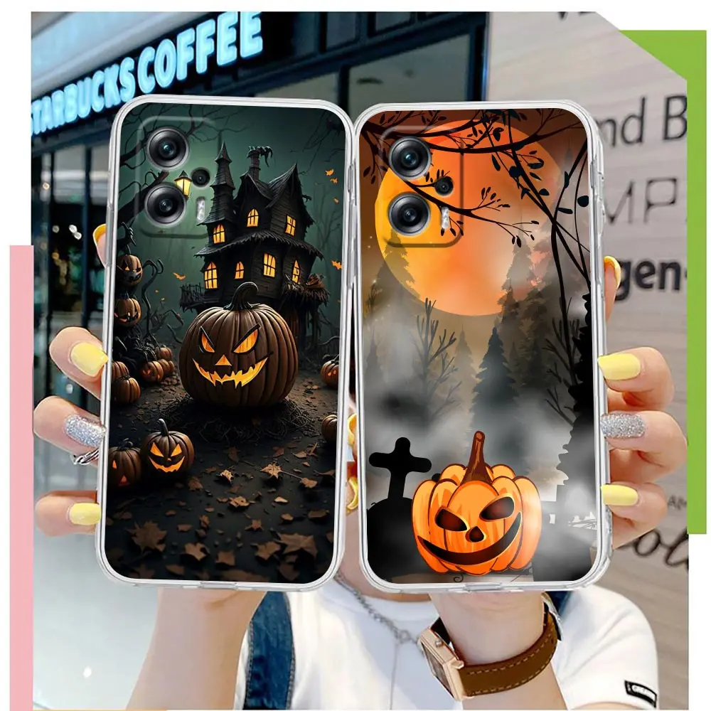 Happy Halloween Pumpkin Bat Clear Phone Case For Redmi NOTE 12 11 11T 11E 10 9 8 7 Pro PLUS 5G Case Funda Coque Capa Shell Cover