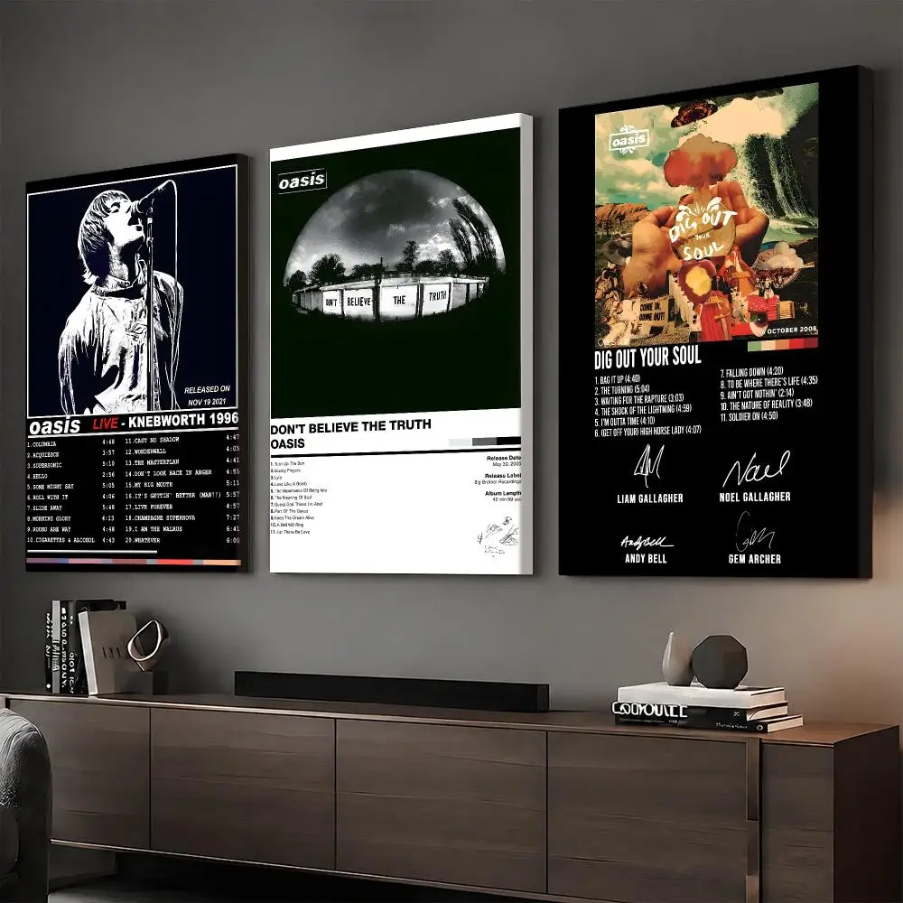 O-Oasis Music Album Framed Wall Painting Ready To Hang Canvas Wall Art Poster For Bedroom Living Room Home Decor Gift