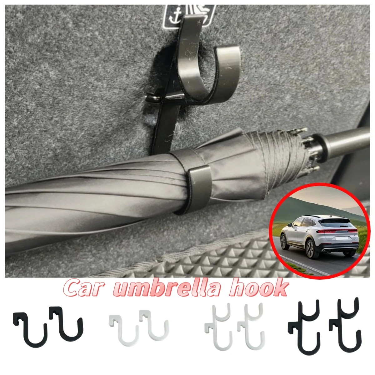 2/4PCs Car Umbrella Holder Car Trunk Hook Umbrella Mount Towel Hooks Universal Internal Storage Organizer Holder