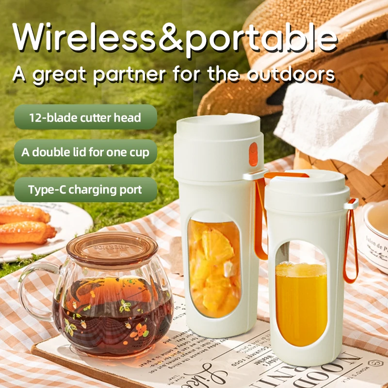 

2025 Hot Sell Portable Electric Juicer Blender With Straw 450ML Wreless Juicer Mini Juicing Cup USB Charging