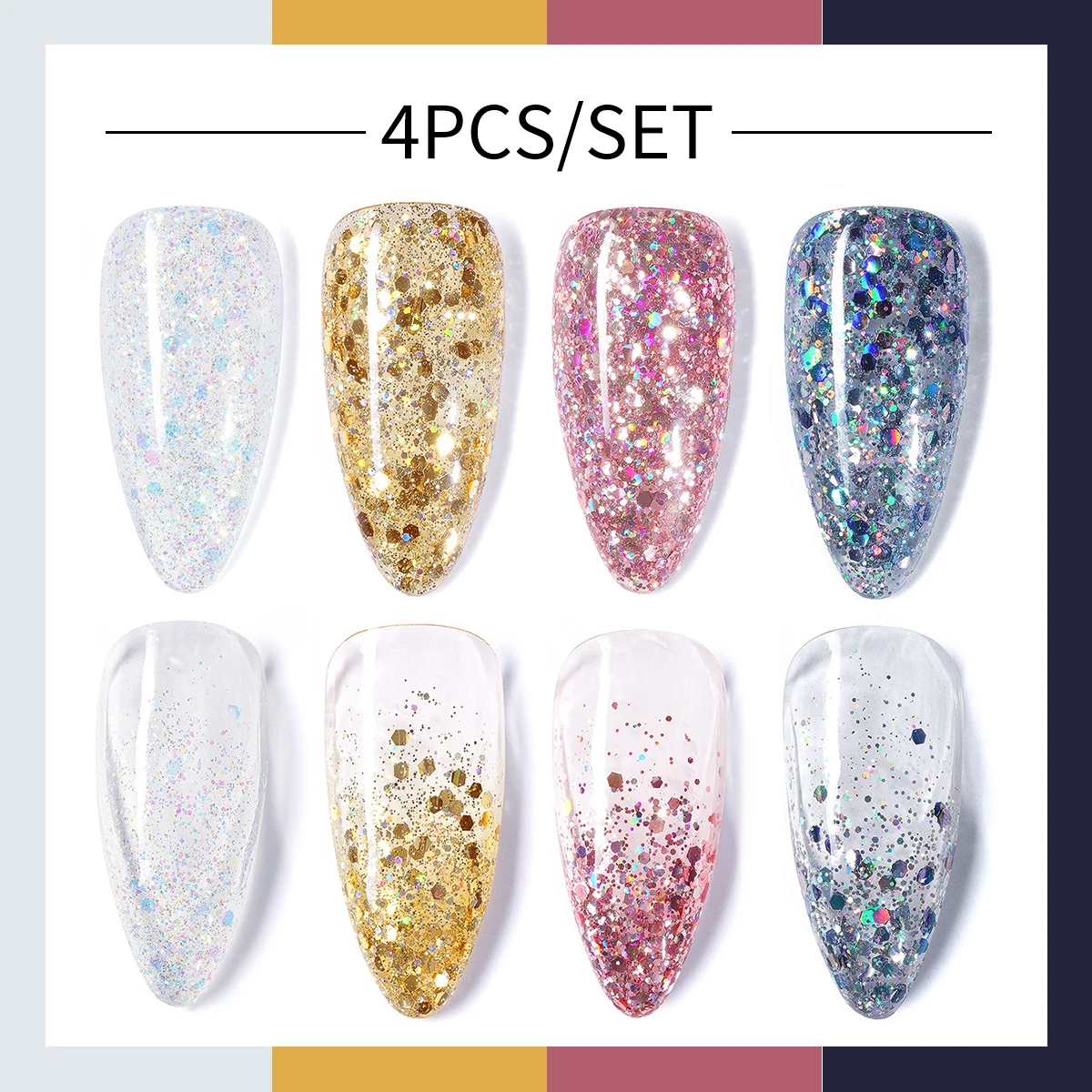 UV LEDジェルネイルポリッシュセット,シルバー,ゴールド,ピンク,半永久的,4個