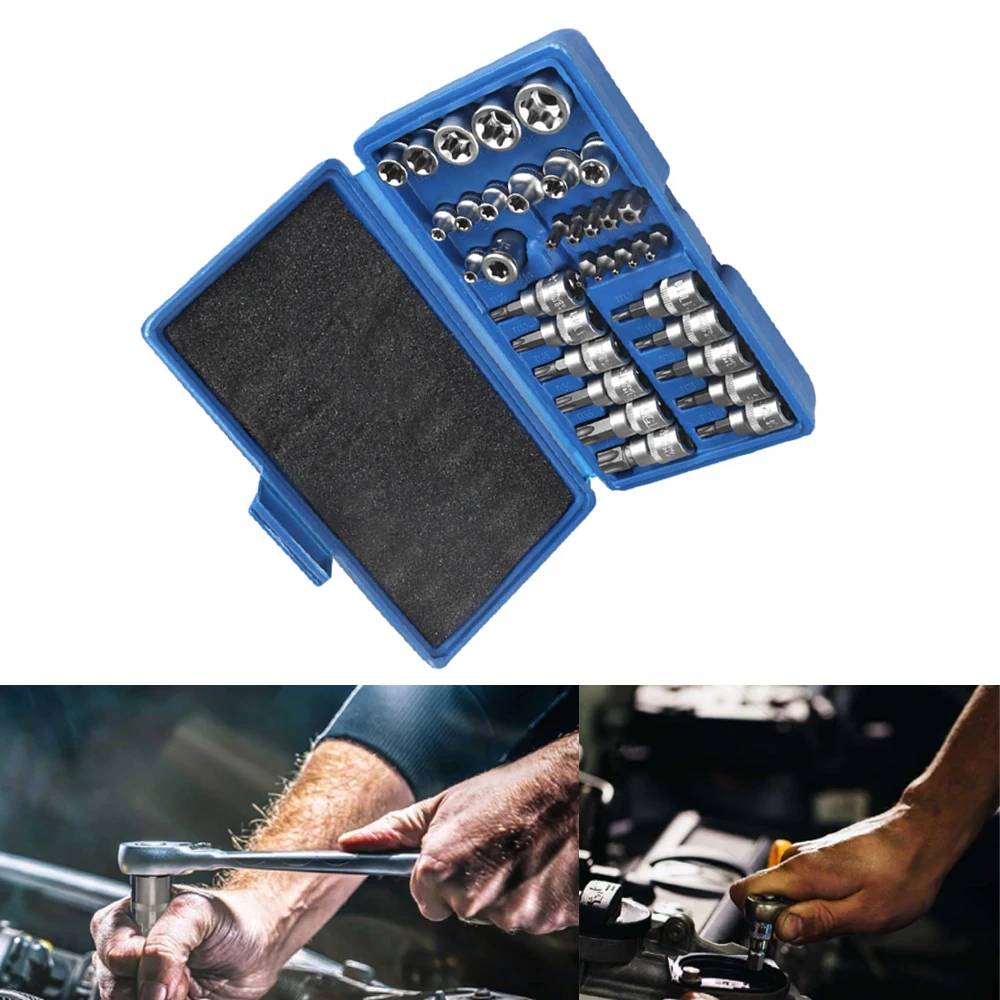 34pcs Torx Star Sockets & Bit Set Male / Female E-Security Bits Drive Handheld Tool Torque Star Socket Car Accessories