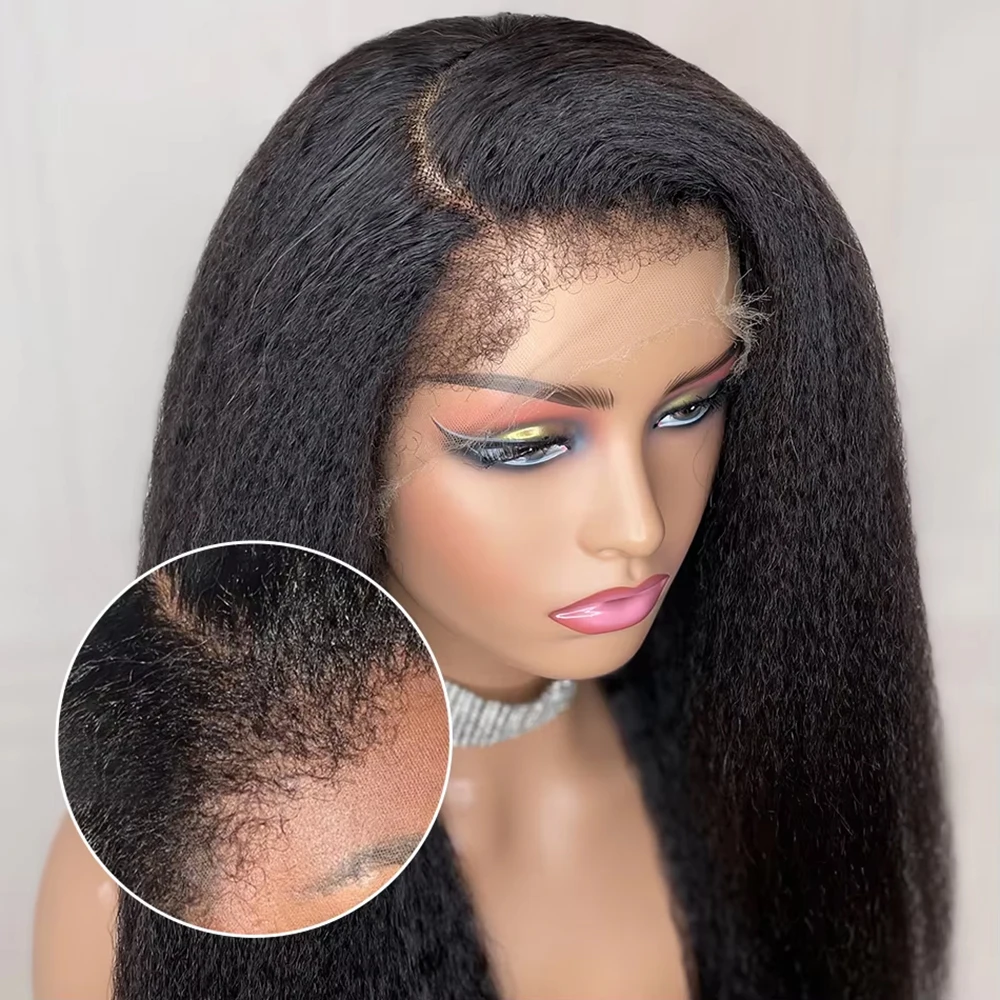 Kinky Straight 13x6 HD Lace Frontal Wig Human Hair 4C Edges Curly Natural Baby Hair Wig Yaki Straight Lace Front Human Hair Wigs