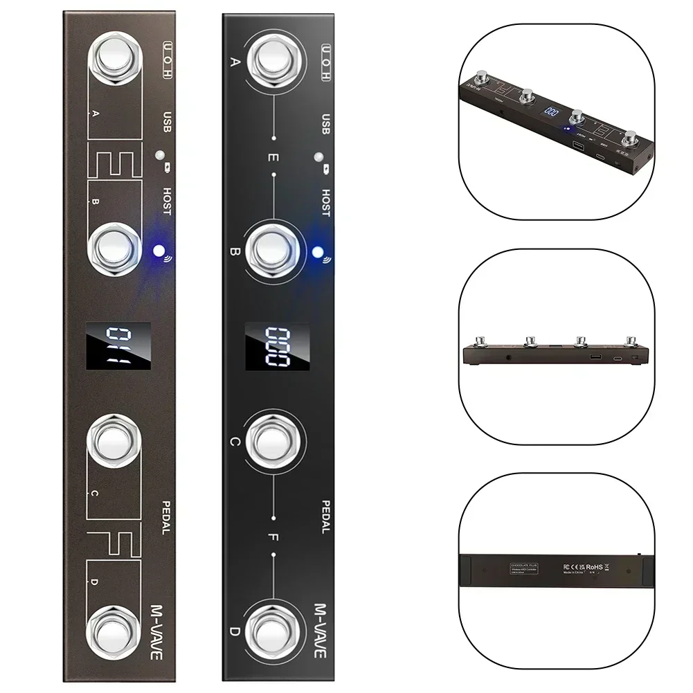 For M-VAVE Chocolate Plus For MIDI Footswitch Controller Rechargeable 4Buttons  Musical Instrument Accessories