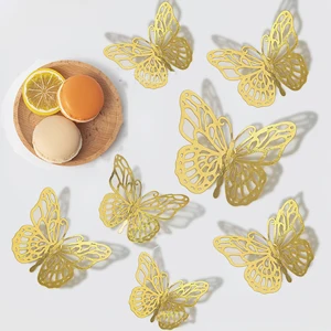 48 Stück Schmetterling Wanddekoration 3d 4 Styles 3 Größen, goldene Schmetterlingsdekorationen für Becken Geburtstagsfeierkuchendekorationen 10 Hauptverkaufsgolddekoration - №8
