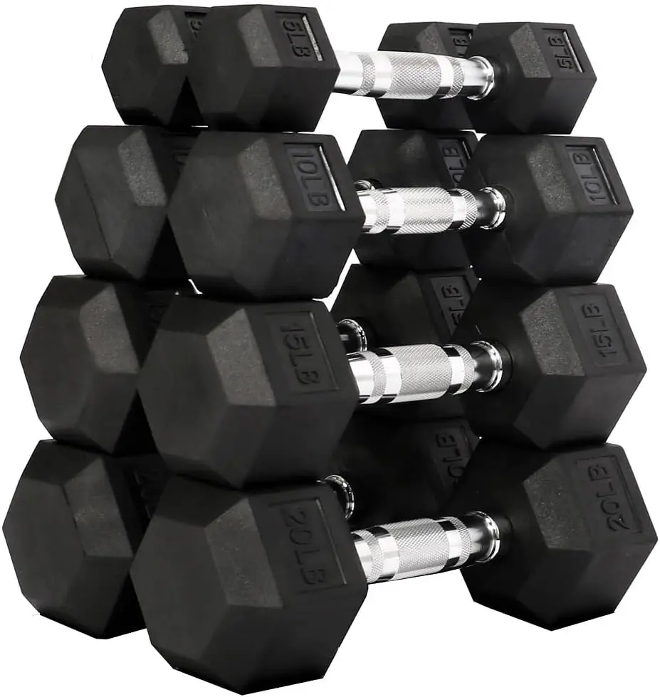 Rubber Coated Hex Dumbbell Weight Set, Multiple Packages