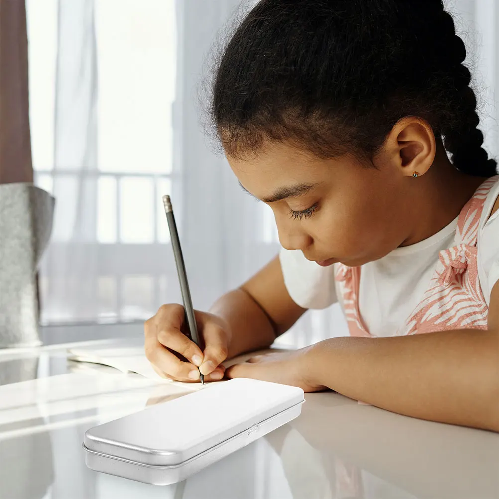 4 قطعة مقلمة صفيح واسعة المحمولة منظم قرطاسية حامل قلم معدني صندوق متعدد الوظائف مستطيلة القصدير الحاويات #1