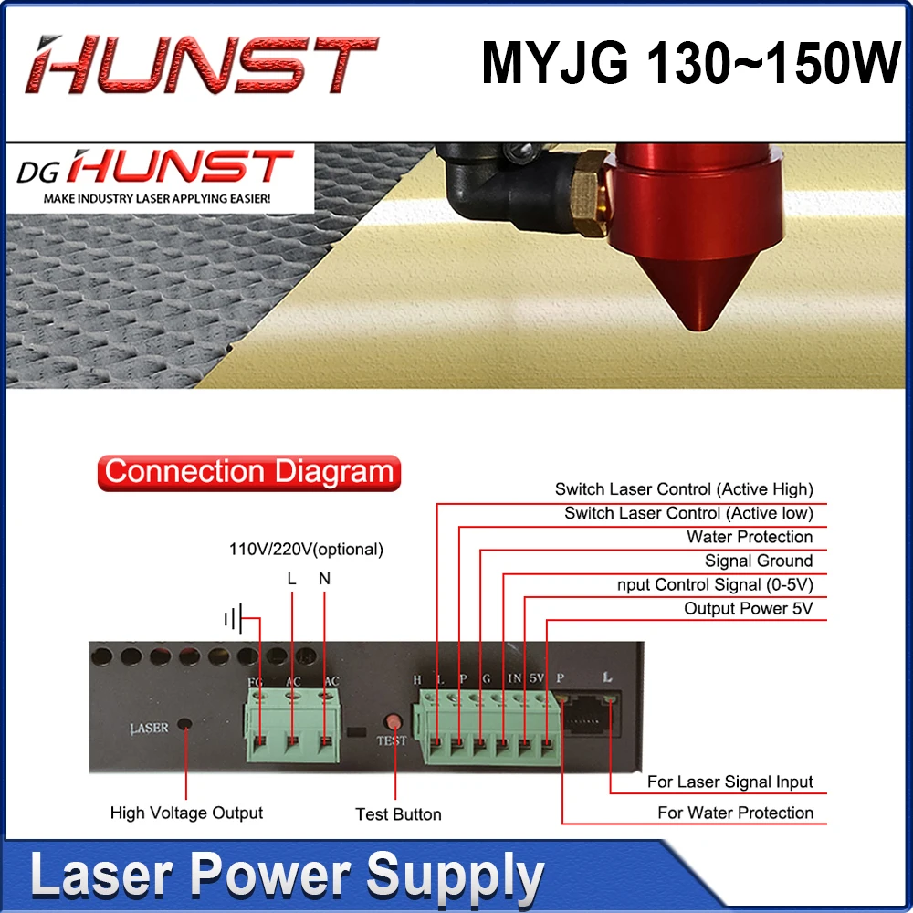 Hunst MYJG 130-150W CO2 Laser Power Supply 130W 150W Laser Generator For Co2 Engraving Cutting Machine Glass Tube