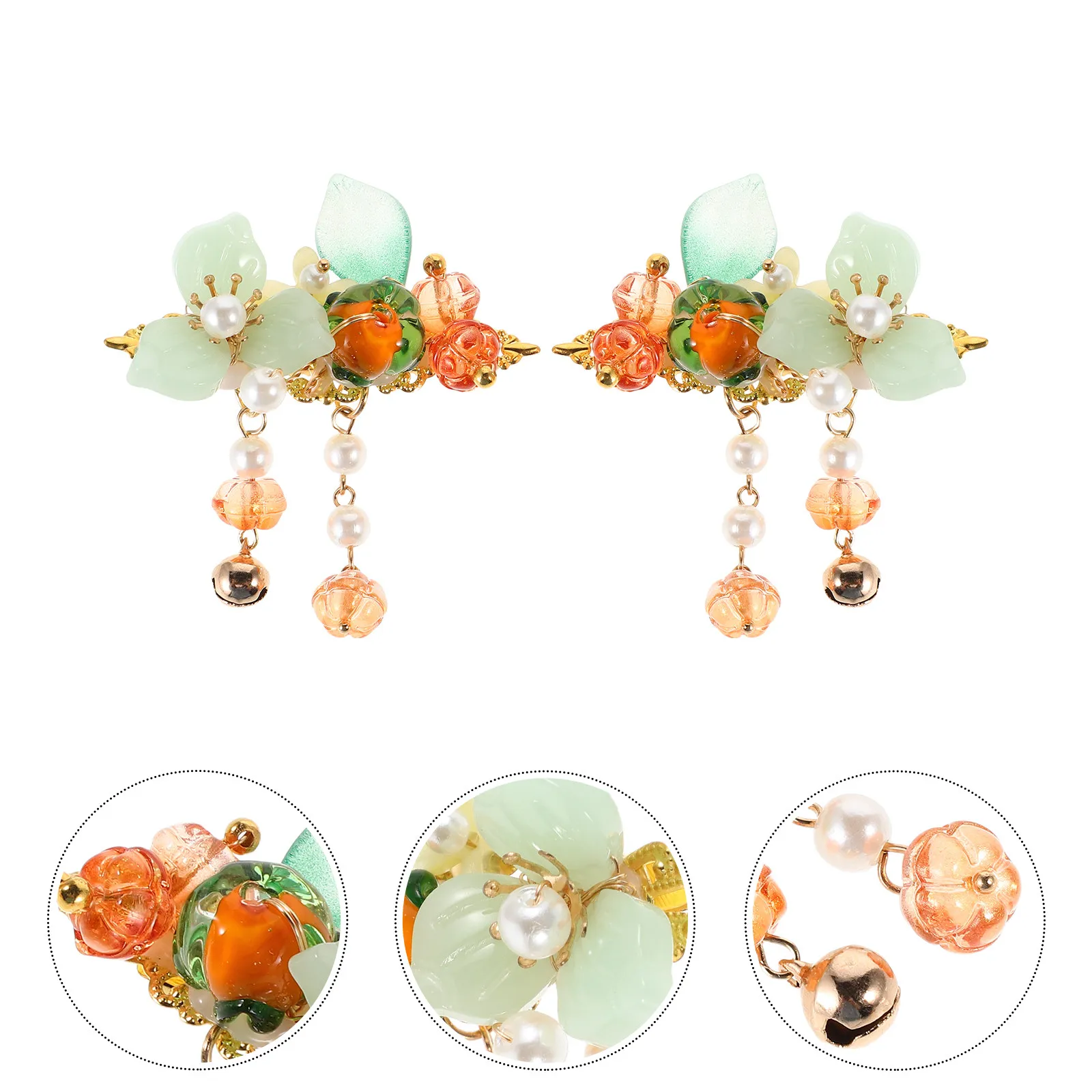 

Orange Floral Hair Clips for Women Large Flower Hairpins Ancient Style Bridal Wedding Accessories Pumpkin Thanksgiving Gift Set