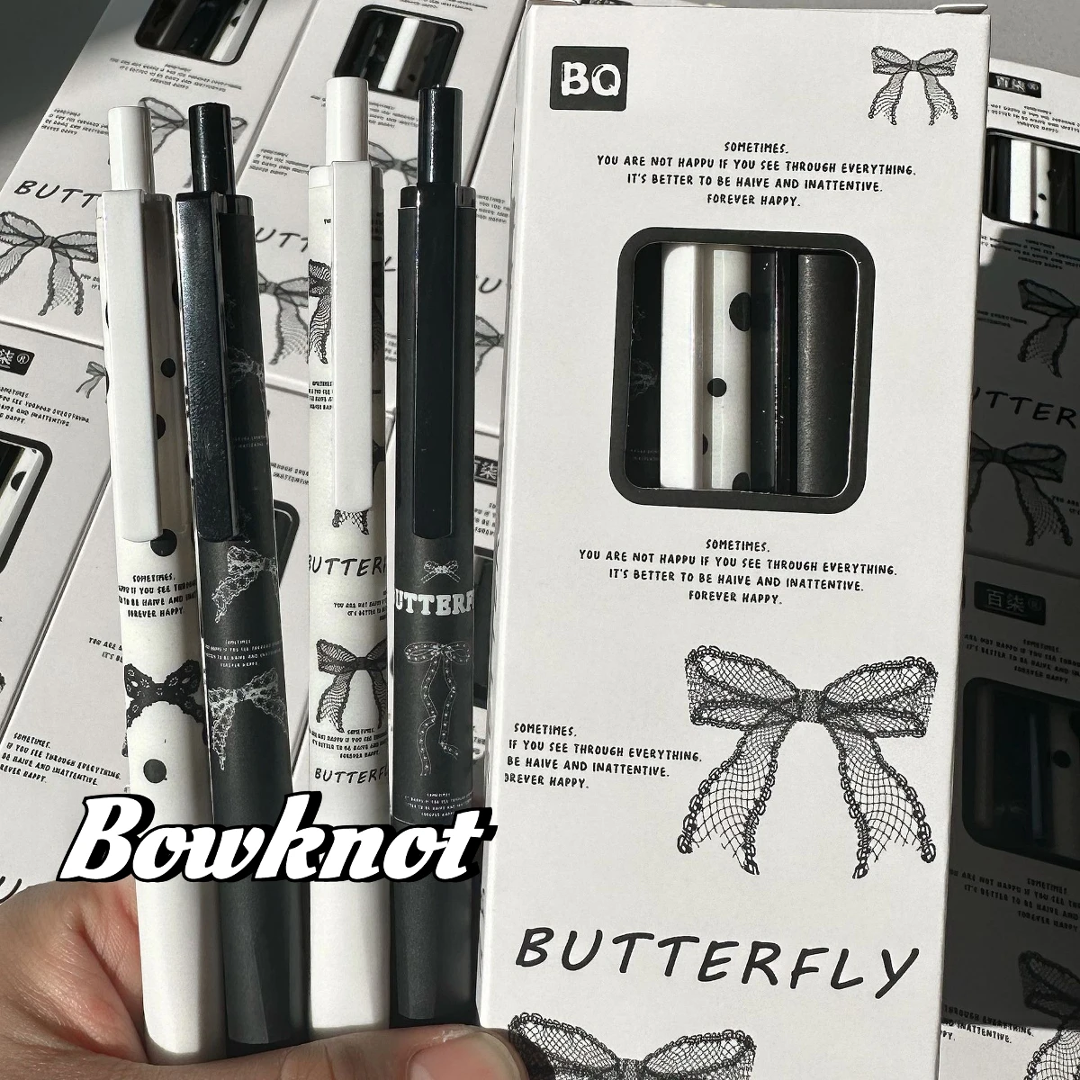 4 Pack 0.5mm Fine Point Gel Pens, Cute Cartoon Bow Design, Refillable Ink Pens, Ideal for Writing Notes with Box Included