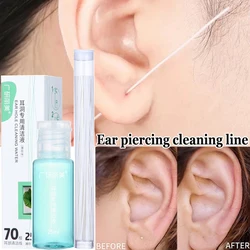 60Pcs Pierced Ear Cleaning Set 25ml Solution Paper Line Ear Hole Aftercare Tools Kit Disposable Earrings Hole Cleaner Ears Care