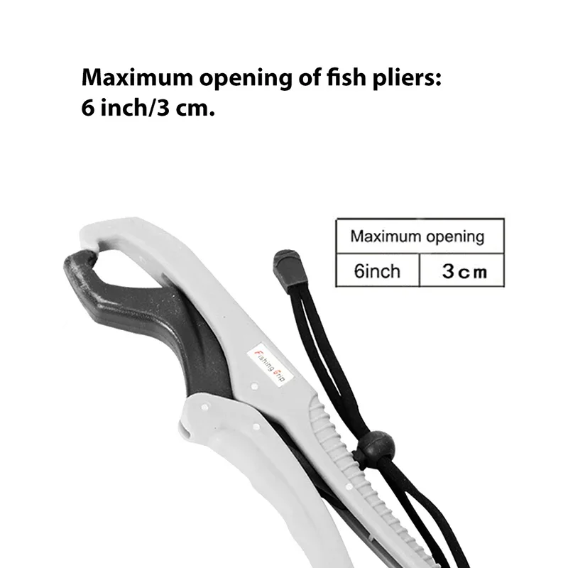 Fish Lip Gripper 6 Inch ABS White Plastic Lip Grip with Adjustable Rope Non-slip Handle Fish Clamp Fishing Gripper Pesca