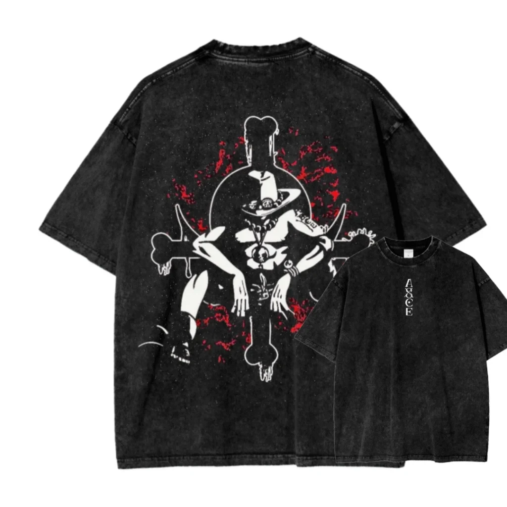 2026 Neues ACID WASH TEE ONE PIECE Anime Bedrucktes T-Shirt für Herren und Damen, Gewaschenes T-Shirt, Hochwertiges Vintage Baumwoll-T-Shirt Top