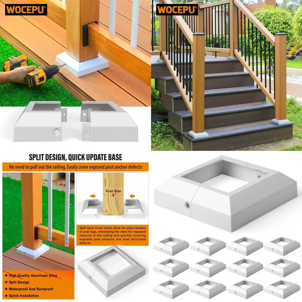 

12 шт. 4x4 (Актуальная: 4 "x 4") алюминиевая базовая крышка стойки, для перил на палубе, лестниц, патио, крыльев, разделенная юбка на палубе (белая)