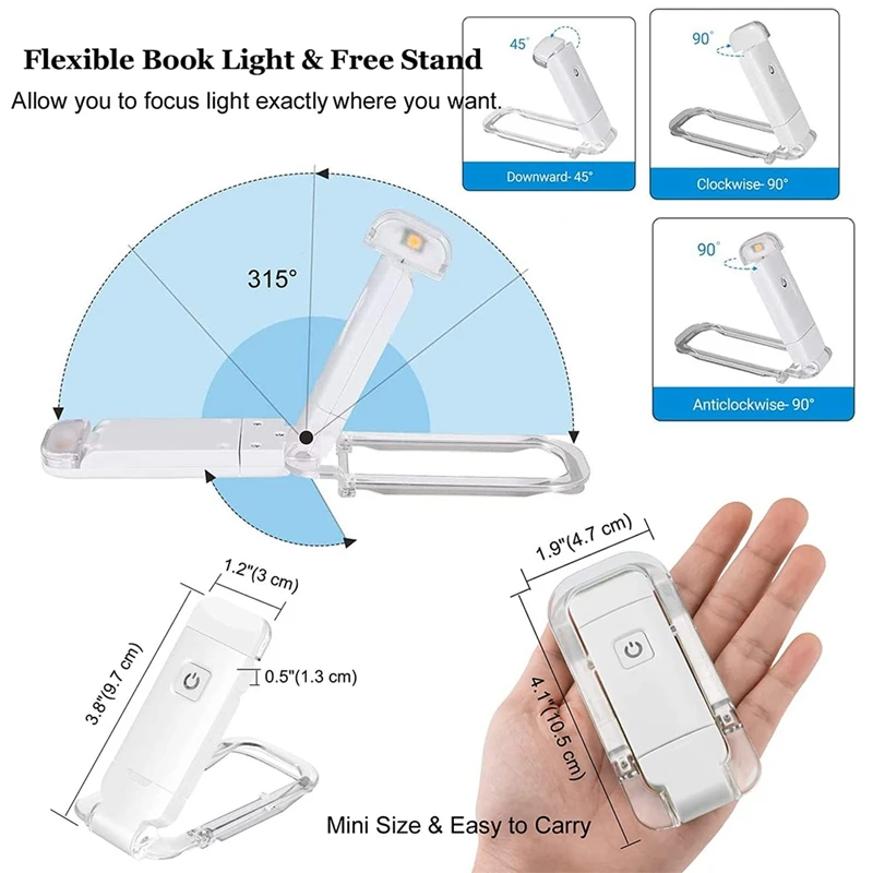 USB Rechargeable Book Light,For Kids Reading In Bed,LED Clip On Book Reading Lamp For Eye Care At Night Bookworms Travel