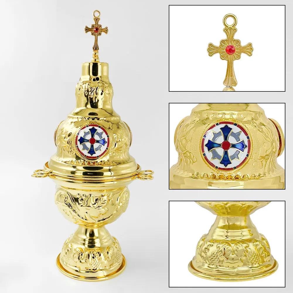 Incense Burner  Orthodox Church Mass Liturgical Censer  Articles Wall Hanging  With 24 Bells Gold Plating rosarios religiosos