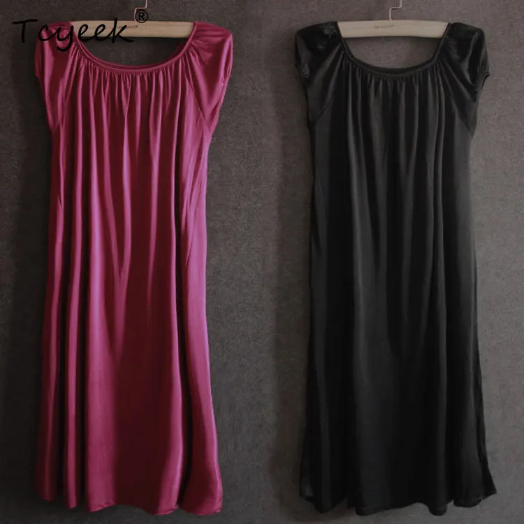 

Tcyeek 30% Silk Sexy Nightgown Women Short Sleeve Knit Pajamas Home Clothes Night Sleep Dress 2024 Spring Summer New P3D013QM