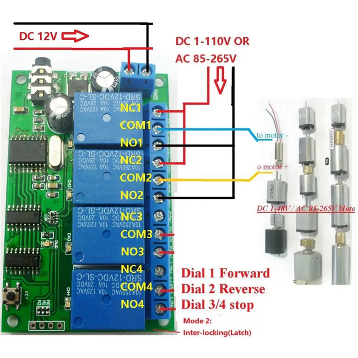 El nuevo AD22B04 relé de 4 canales DTMF decodificador de señal de tono módulo de relé de Control remoto 12V DC para PLC Smart Home