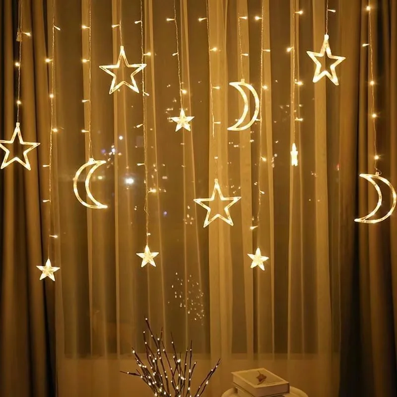 

Christmas Moon Star Window Fairy String Lights for Window, Kid Bedroom, Patio, Front Porch, Camping, Guest Room Decoration