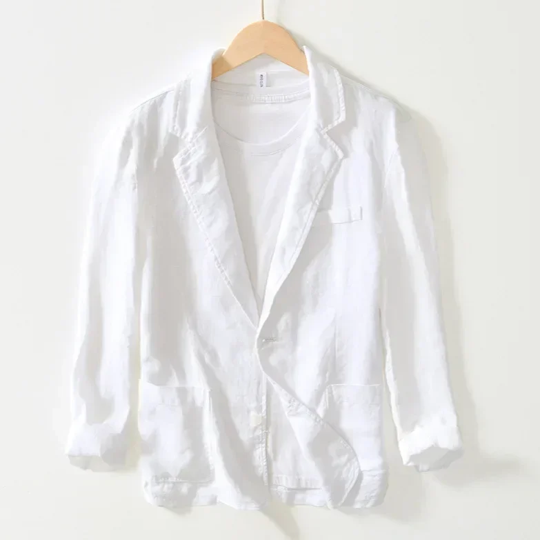 100% Linen Suits for Men Spring Summer Commute Casual Men Blazers Breathable Coat Slim Fit Suit Jacket Man Korean Style Clothes