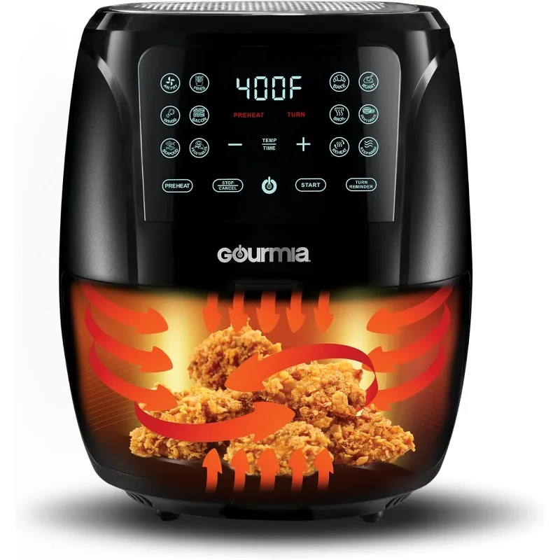 Forno de fritadeira de ar com display digital, fogão de fritadeira de ar grande de 4 quartos, 12 predefinições de cozimento de 1 toque, detalhes pretos e de aço inoxidável