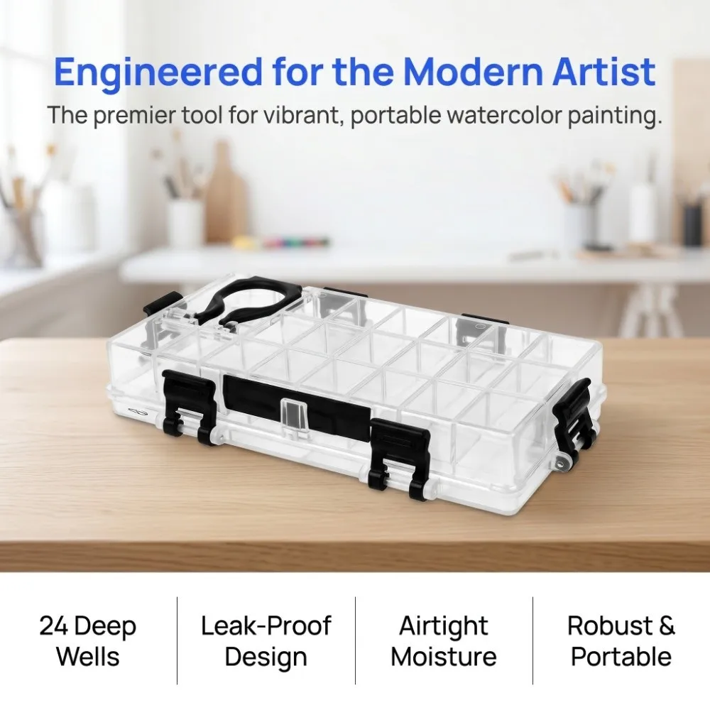 

24PCS tight sealed cover 24 grid watercolor palette clear body lightweight transparent humidity retaining box
