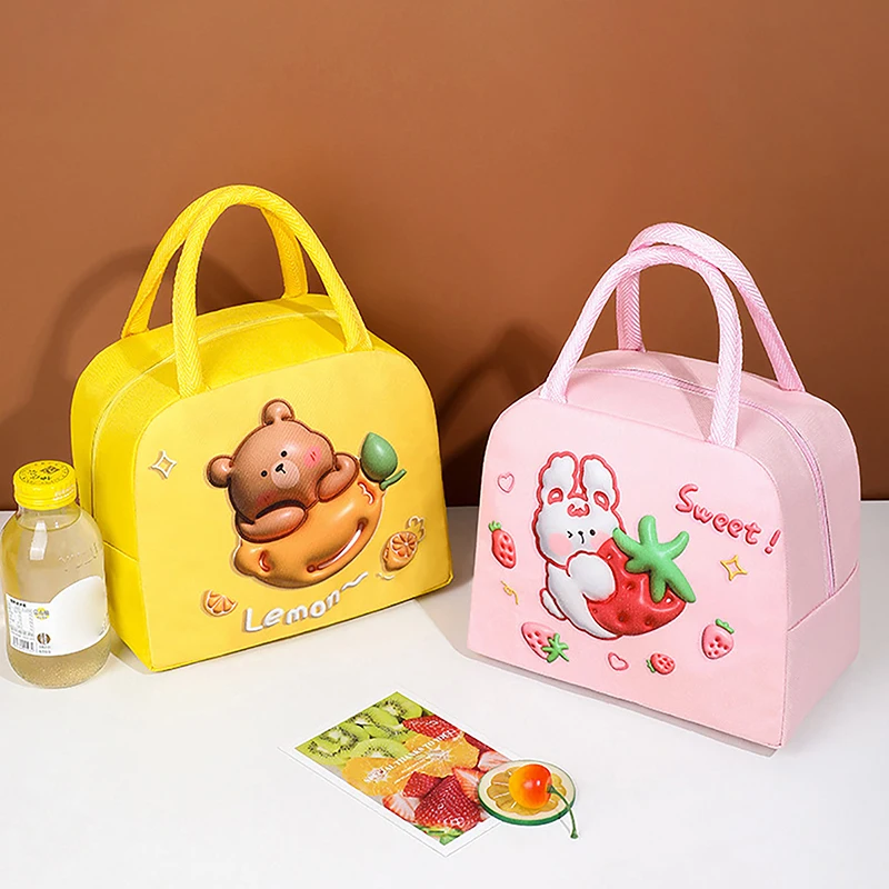 3D Cartoon Lunch Picnic Bag Insulated Thermal Food Portable Lunch Box Functional Food Picnic Bento Bag For Women Kids