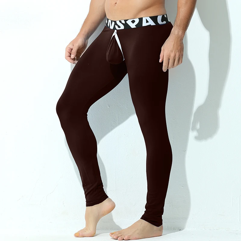 Men Thermal Underwear Letter Print Sexy Mens Open Crotch Thin Leggings Tight Pants Underwears