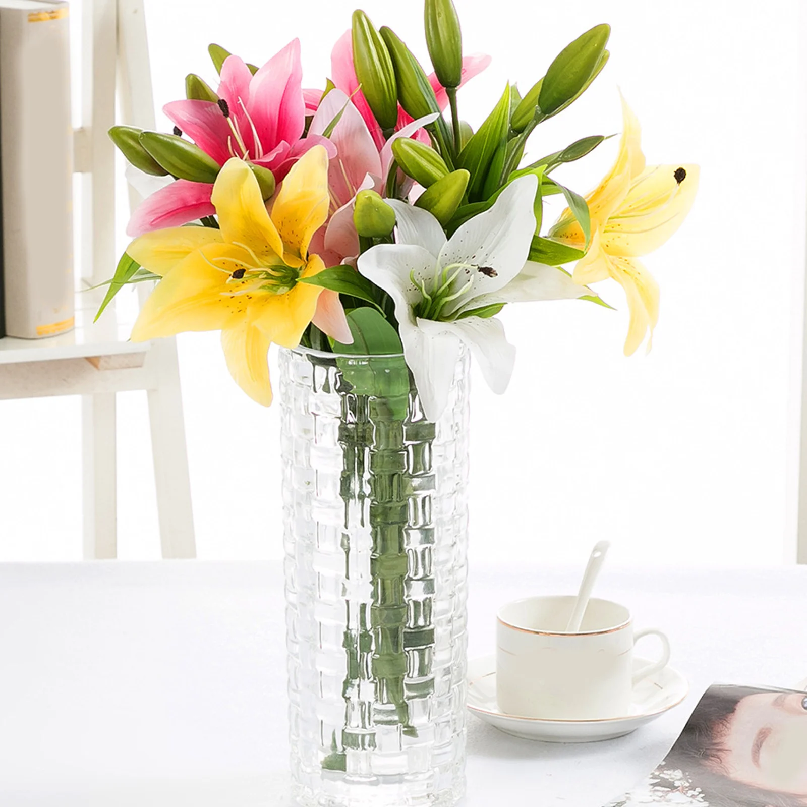 

4Pcs Simulation Lily Elegant Fake Flower DIY Arrangement Living Room Ornament Fake Lily Flower Living Room Decor