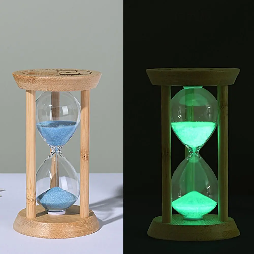 Bamboo Fluorescent Hourglass 1/10 Minute Transparent Glass Luminous Sand Timer Creative No Electricity Required