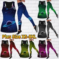 Women's Yoga Pants Set Cosmic Printed Sweatpants Yoga Two Piece Casual Sports Tank Top Leggings XS-8XL