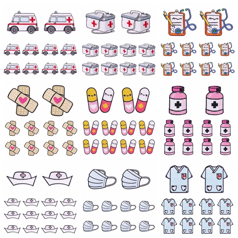 

10 шт. Мультяшные медицинские товары, вышитые патчи на одежду, «сделай сам», маска, патчи-таблетки, патчи для утюга, аппликация для шитья одежды