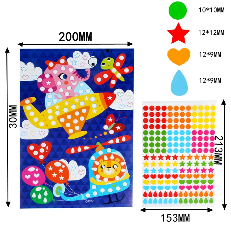 Kids DIY Dot Stickers Puzzle Games Star Heart Round Shape Matching Cartoon Animal Mosaic Sticker Toys Children Boys Girls Gifts